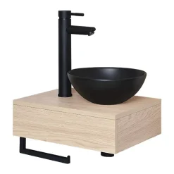Meuble lave-mains SOHO plan épais vasque noire + robinet
