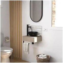 Meuble lave-mains SOHO plan épais vasque noire + robinet