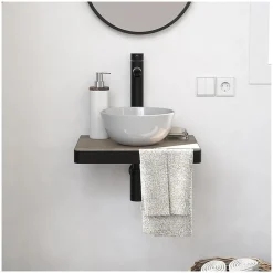 Meuble lave-mains SOHO plan fin et porte serviette face vasque blanche