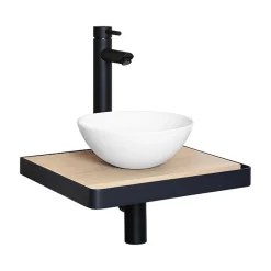 Meuble lave-mains SOHO plan fin et porte serviette face vasque blanche