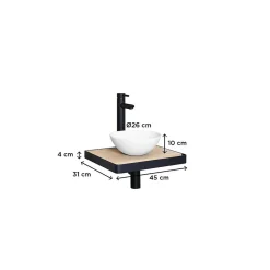 Meuble lave-mains SOHO plan fin et porte serviette face vasque blanche