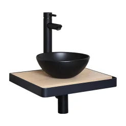 Meuble lave-mains SOHO plan fin p-serviette face vasque noire + robinet