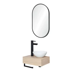 Meuble lave-mains SOHO plan épais vasque blanche + robinet + miroir