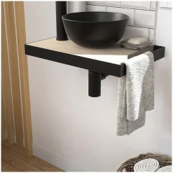 Meuble lave-mains SOHO plan fin p-serviette côté vasque noire + robinet