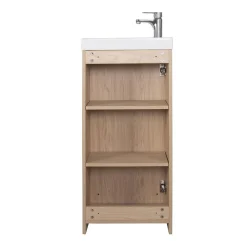 Meuble lave-mains sur pieds JOHANN décor chêne + vasque + miroir