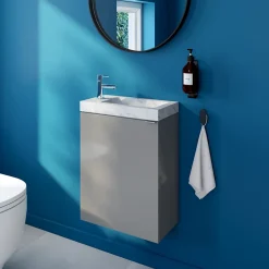 Meuble lave-mains suspendu gris brillant l.44 cm Imandra + plan vasque effet marbre blanc, GoodHome