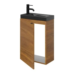 Meuble lave-mains suspendu effet noyer l.44 cm Imandra + plan vasque noir céramique Nira, GoodHome