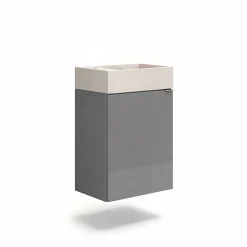 Meuble lave-mains suspendu gris brillant l.44 cm Imandra + plan vasque béton beige moucheté, GoodHome