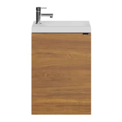 Meuble lave-mains suspendu effet noyer l.44 cm Imandra + plan vasque blanc résine Beni, GoodHome