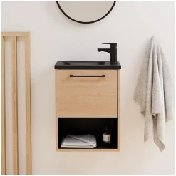 Meuble lave-mains suspendu avec niche et vasque résine 53x40cm