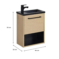 Meuble lave-mains suspendu avec niche et vasque résine 53x40cm