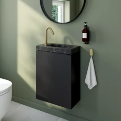 Meuble lave-mains suspendu noir mat l.44 cm Imandra + plan vasque effet marbre noir, GoodHome