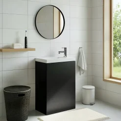 Meuble lave-mains suspendu noir mat l.44 cm Imandra + plan vasque blanc résine Beni, GoodHome