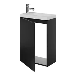 Meuble lave-mains suspendu noir mat l.44 cm Imandra + plan vasque blanc résine Beni, GoodHome