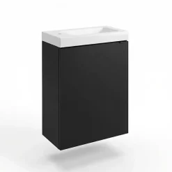 Meuble lave-mains suspendu noir mat l.44 cm Imandra + plan vasque blanc céramique Nira, GoodHome