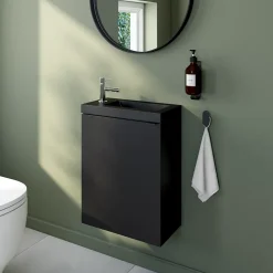 Meuble lave-mains suspendu noir mat l.44 cm Imandra + plan vasque noir résine Beni, GoodHome
