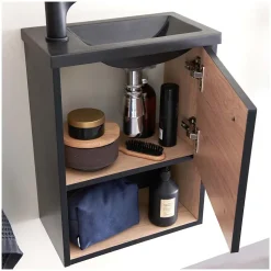 Meuble lave-mains suspendu avec niche et vasque résine 53x40cm