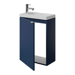 Meuble lave-mains suspendu bleu nuit mat l.44 cm Imandra + plan vasque blanc résine Beni, GoodHome