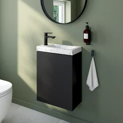 Meuble lave-mains suspendu noir mat l.44 cm Imandra + plan vasque terrazzo, GoodHome