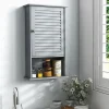 Meuble Mural de Salle de Bain, avec Etagère Réglable,avec Porte Persienne et 1 Etagère Ouverte, 42x17x70cm (Gris)