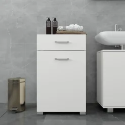 Meuble panier à linge salle de bain armoire toilette MDF mélamine 50x78,5x45 cm