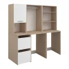 Meuble pour 2 machines à laver avec étagères, penderie et placards - Naturel clair et blanc - L176 x H184 x P66 cm - ERKANO