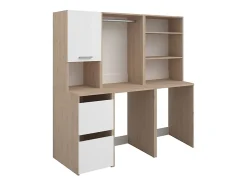 Meuble pour 2 machines à laver avec étagères, penderie et placards - Naturel clair et blanc - L176 x H184 x P66 cm - ERKANO