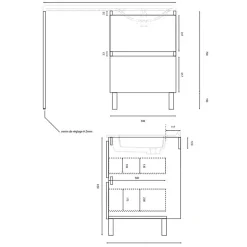 Meuble pour lave-linge IDEA, plan vasque déportée 124 cm x 65 cm- Bois- Vasque à droite