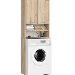 Meuble pour machine à laver AKORD FIN Chêne Sonoma 64 cm 2 portes façade Chêne Sonoma 4 étagères 64x30x180 cm