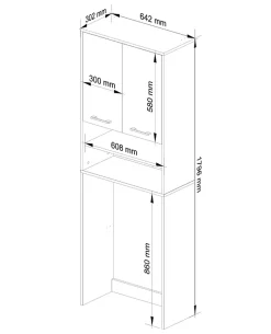 Meuble pour machine à laver AKORD FIN Chêne Sonoma 64 cm 2 portes façade Chêne Sonoma 4 étagères 64x30x180 cm