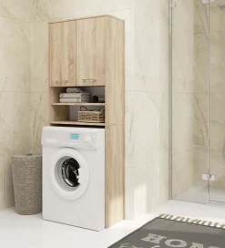 Meuble pour machine à laver AKORD FIN Chêne Sonoma 64 cm 2 portes façade Chêne Sonoma 4 étagères 64x30x180 cm