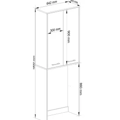 Meuble pour machine à laver AKORD FIN Chêne Sonoma 64 cm 2 portes façade Blanche 4 étagères 64x30x180 cm