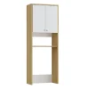 Meuble pour machine à laver avec double portes - L65 x H180 cm - Blanc et naturel clair - WORIKA