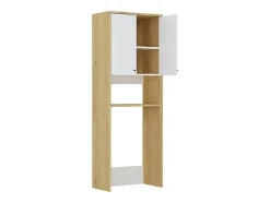 Meuble pour machine à laver avec double portes - L65 x H180 cm - Blanc et naturel clair - WORIKA