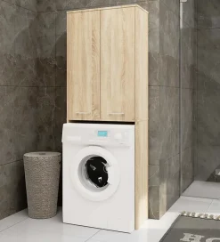 Meuble pour machine à laver AKORD FIN Chêne Sonoma 64 cm 2 portes façade Chêne Sonoma 4 étagères 64x30x180 cm