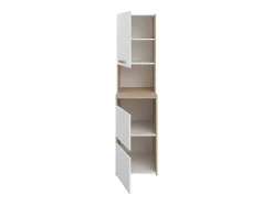 Meuble pour machine à laver avec étagères et placards - Naturel clair et blanc - L111 x H184 cm - ERKANO