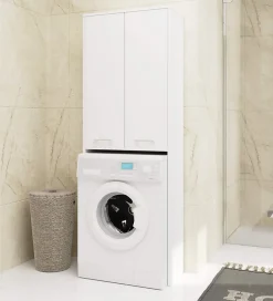 Meuble pour machine à laver AKORD FIN Blanche 64 cm 2 portes façade Blanche 4 étagères 64x30x180 cm