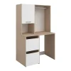 Meuble pour machine à laver avec penderie et placards - Naturel clair et blanc - L111 x H184 cm - ERKANO