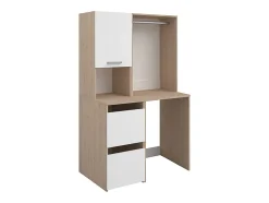 Meuble pour machine à laver avec penderie et placards - Naturel clair et blanc - L111 x H184 cm - ERKANO