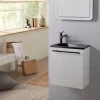 Meuble pour wc blanc avec lave mains design noir et mitigeur noir