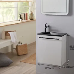 Meuble pour wc blanc avec lave mains design noir et mitigeur noir