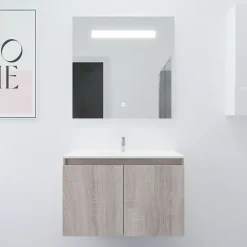 Meuble PROLINE 80 cm avec plan vasque et miroir Elégance ht80- Bois- Plan vasque en Céramique