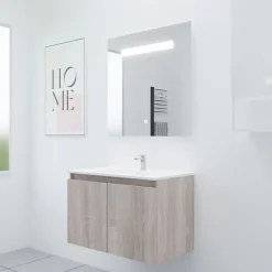 Meuble PROLINE 80 cm avec plan vasque et miroir Elégance ht80- Bois- Plan vasque en Céramique
