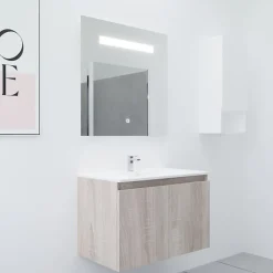 Meuble PROLINE 80 cm avec plan vasque et miroir Elégance ht80- Bois- Plan vasque en Céramique
