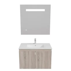Meuble PROLINE 80 cm avec plan vasque et miroir Elégance ht80- Bois- Plan vasque en Céramique