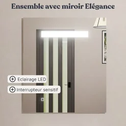 Meuble PROLINE 80 cm avec plan vasque et miroir Elégance ht80- Bois- Plan vasque en Céramique