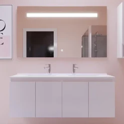 Meuble PROLINE 140 cm avec plan double vasque et miroir Elégance ht80- Blanc - vasque en résine