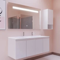 Meuble PROLINE 140 cm avec plan double vasque et miroir Elégance ht80- Blanc - vasque en résine