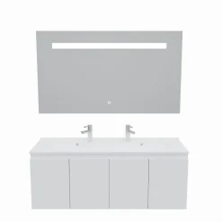 Meuble PROLINE 140 cm avec plan double vasque et miroir Elégance ht80- Blanc - vasque en résine
