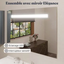 Meuble PROLINE 140 cm avec plan double vasque et miroir Elégance ht80- Blanc - vasque en résine